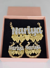 Load image into Gallery viewer, KARMA NAMEPLATE SET- EARRINGS AND NECKLACE - HOLIDAY SALE