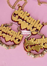 Load image into Gallery viewer, KARMA NAMEPLATE SET- EARRINGS AND NECKLACE - HOLIDAY SALE