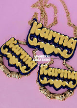 Load image into Gallery viewer, KARMA NAMEPLATE SET- EARRINGS AND NECKLACE - HOLIDAY SALE