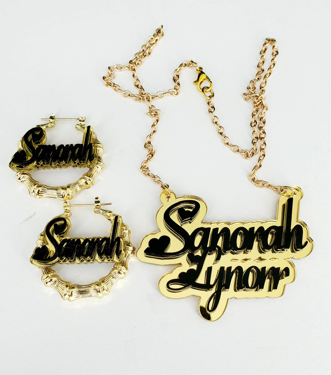 GIRLS HEART NAMEPLATE SET (EARRINGS/NECKLACE)