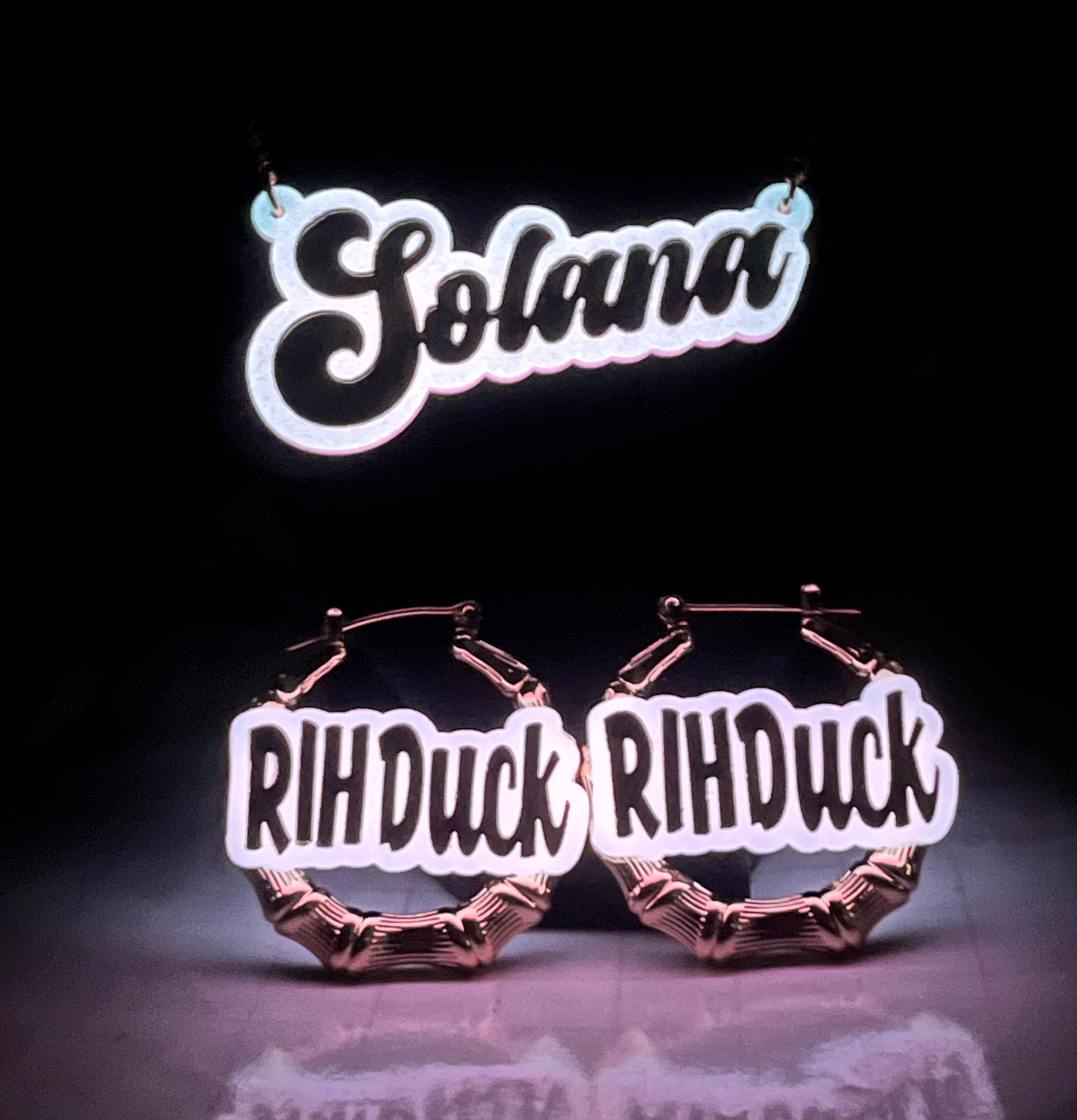 LIGHTS OUT (GLOW IN DARK) NAMEPLATE EARRINGS