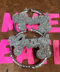 BLING BLING NAMEPLATE EARRINGS