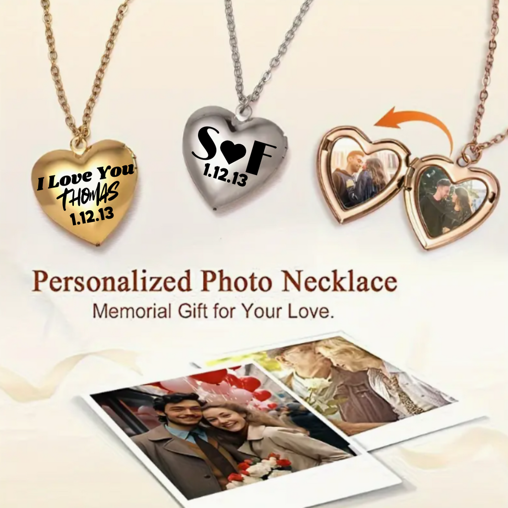 STAINLESS STEEL HEART LOCKET NECKLACE W/ PICTURE