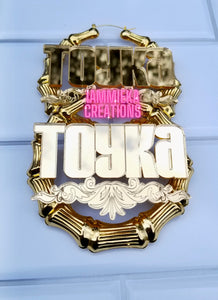 JUST MY NAME PLEASE NAMEPLATE EARRINGS