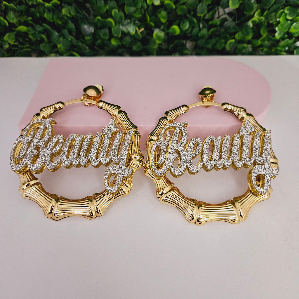 CLIP ON NAMEPLATE EARRINGS