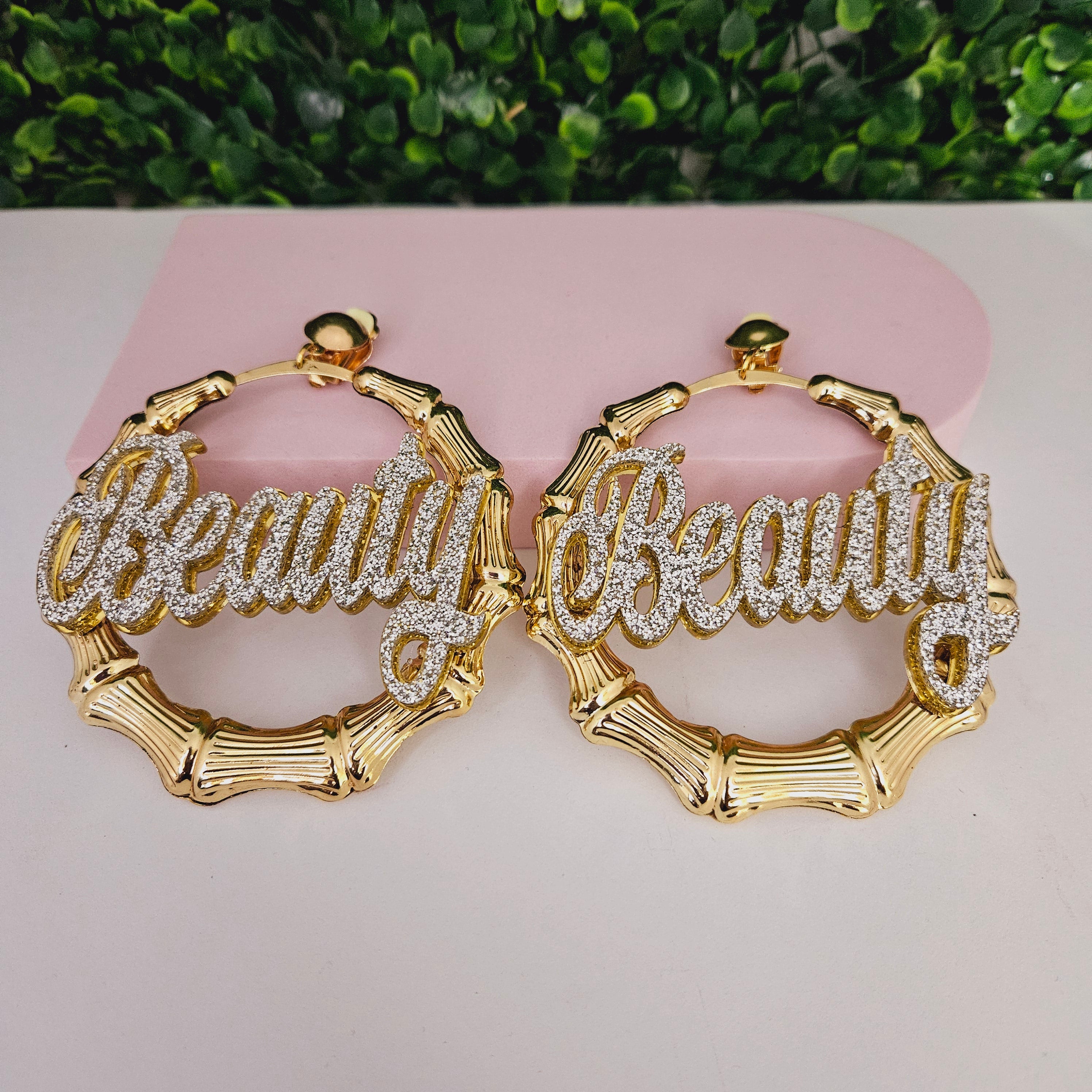 CLIP ON NAMEPLATE EARRINGS