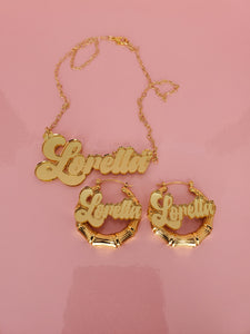MIRROR ME EARRINGS/NECKLACE NAMEPLATE SET