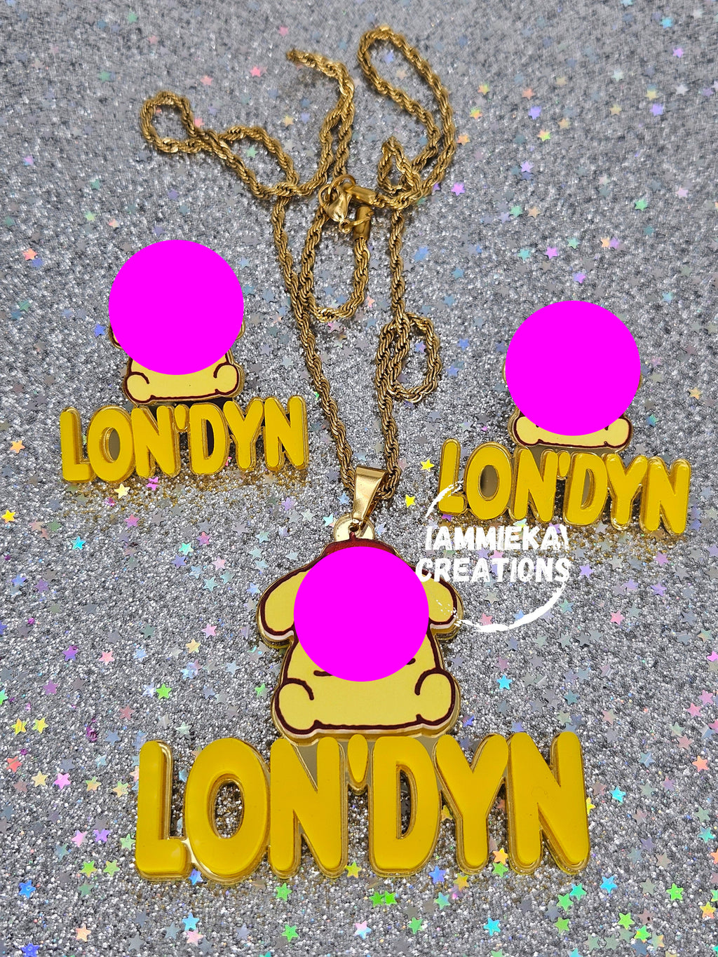 MY FAVORITE CHARACTER NAMEPLATE SET - (EARRINGS/NECKLACE)