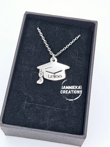 GRADUATION CAP AND GOWN STAINLESS STEEL PENDANT