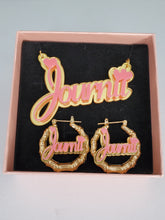 Load image into Gallery viewer, GIRLS HEART NAMEPLATE SET (EARRINGS/NECKLACE)
