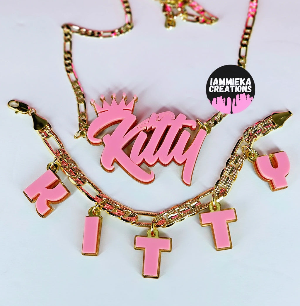 KITTY NAMEPLATE SET- NECKLACE and BRACELET