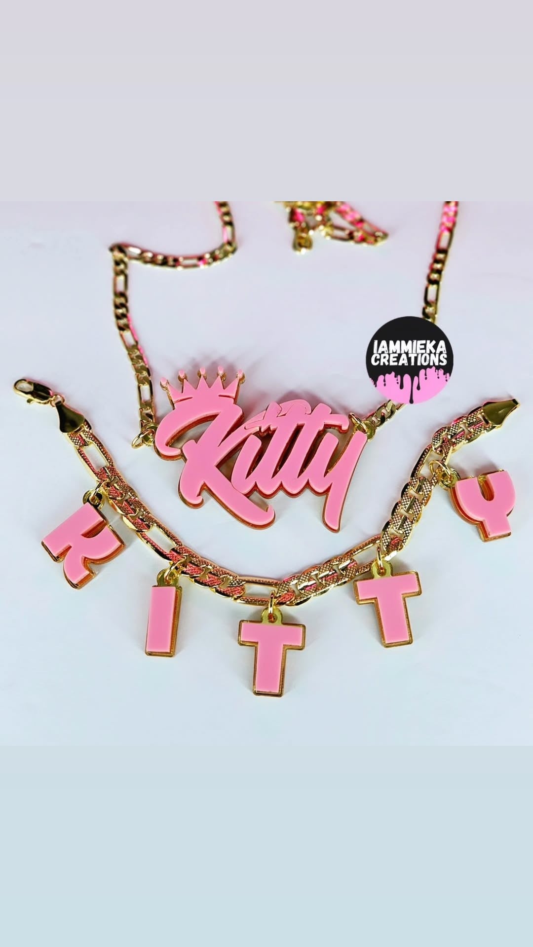 KITTY NAMEPLATE SET- NECKLACE and BRACELET