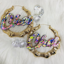 Load image into Gallery viewer, SPLATTER PAINT NAMEPLATE EARRINGS
