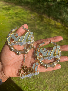 ALICIA EARRINGS/NECKLACE NAMEPLATE SET