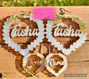 MOMMY AND ME NAMEPLATE EARRINGS