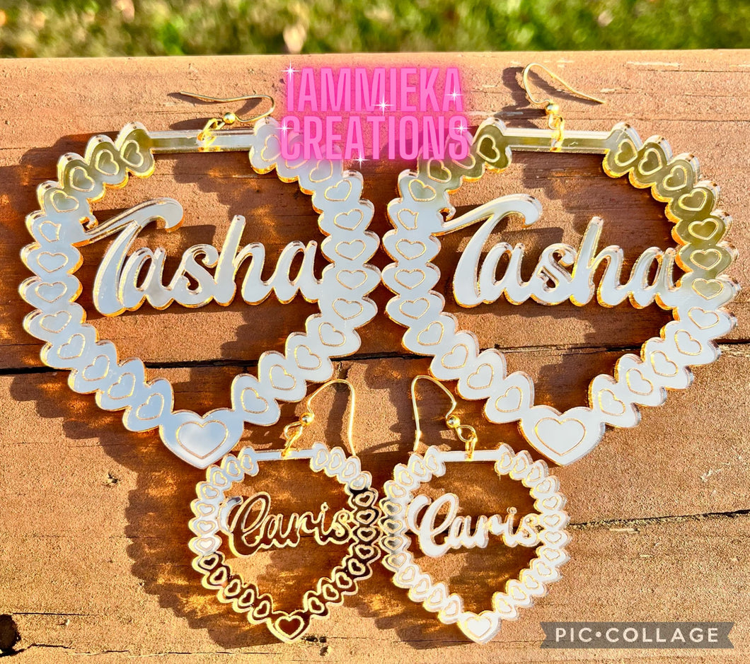 MOMMY AND ME NAMEPLATE EARRINGS