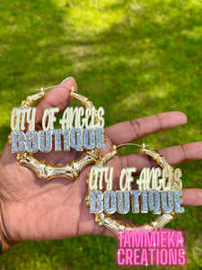 REP YOUR BUSINESS NAMEPLATE EARRINGS
