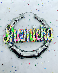 SPLATTER PAINT NAMEPLATE EARRINGS