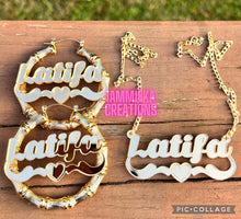 Load image into Gallery viewer, ALICIA EARRINGS/NECKLACE NAMEPLATE SET
