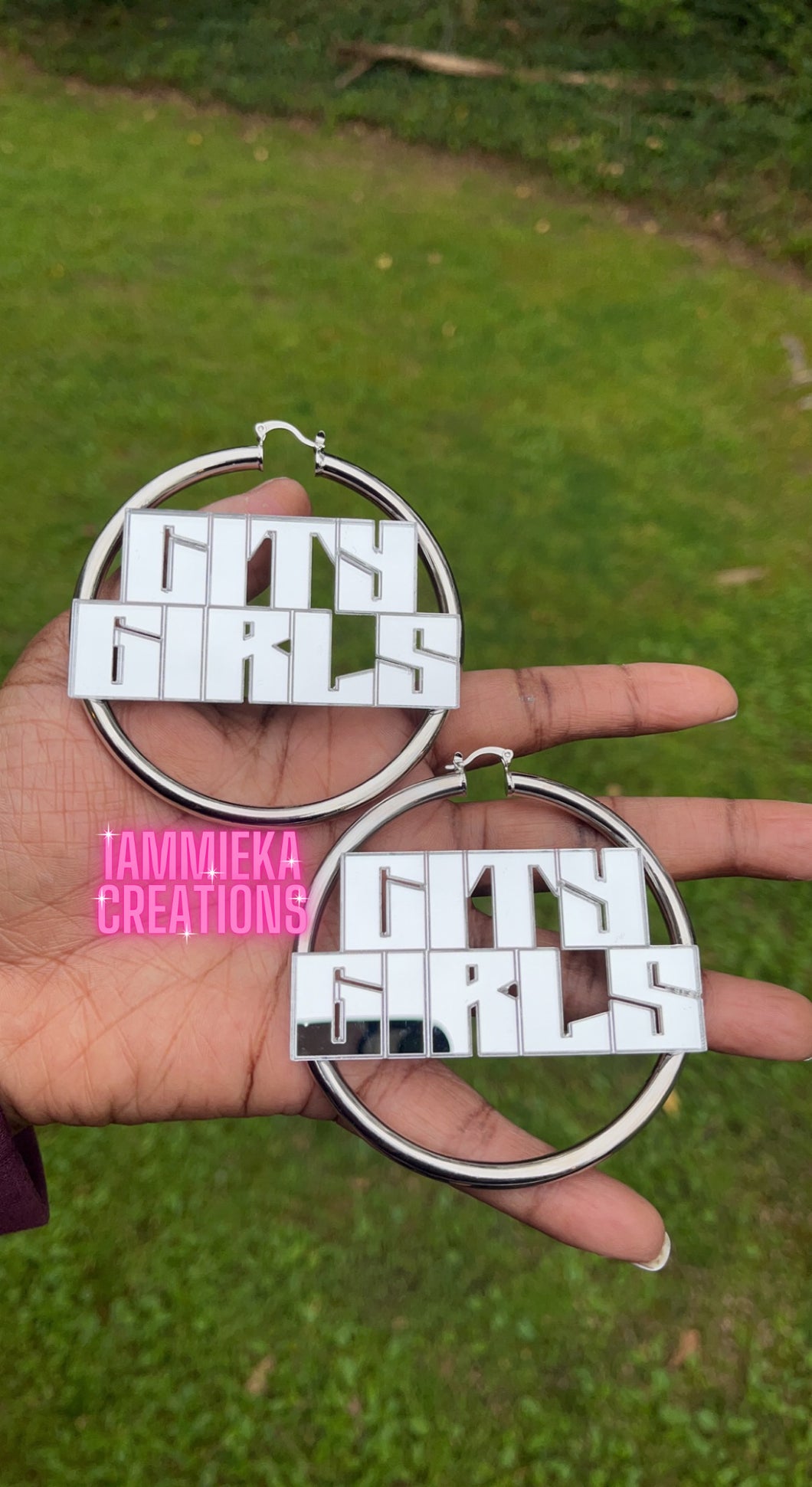 CITY GIRLS NAMEPLATE EARRINGS